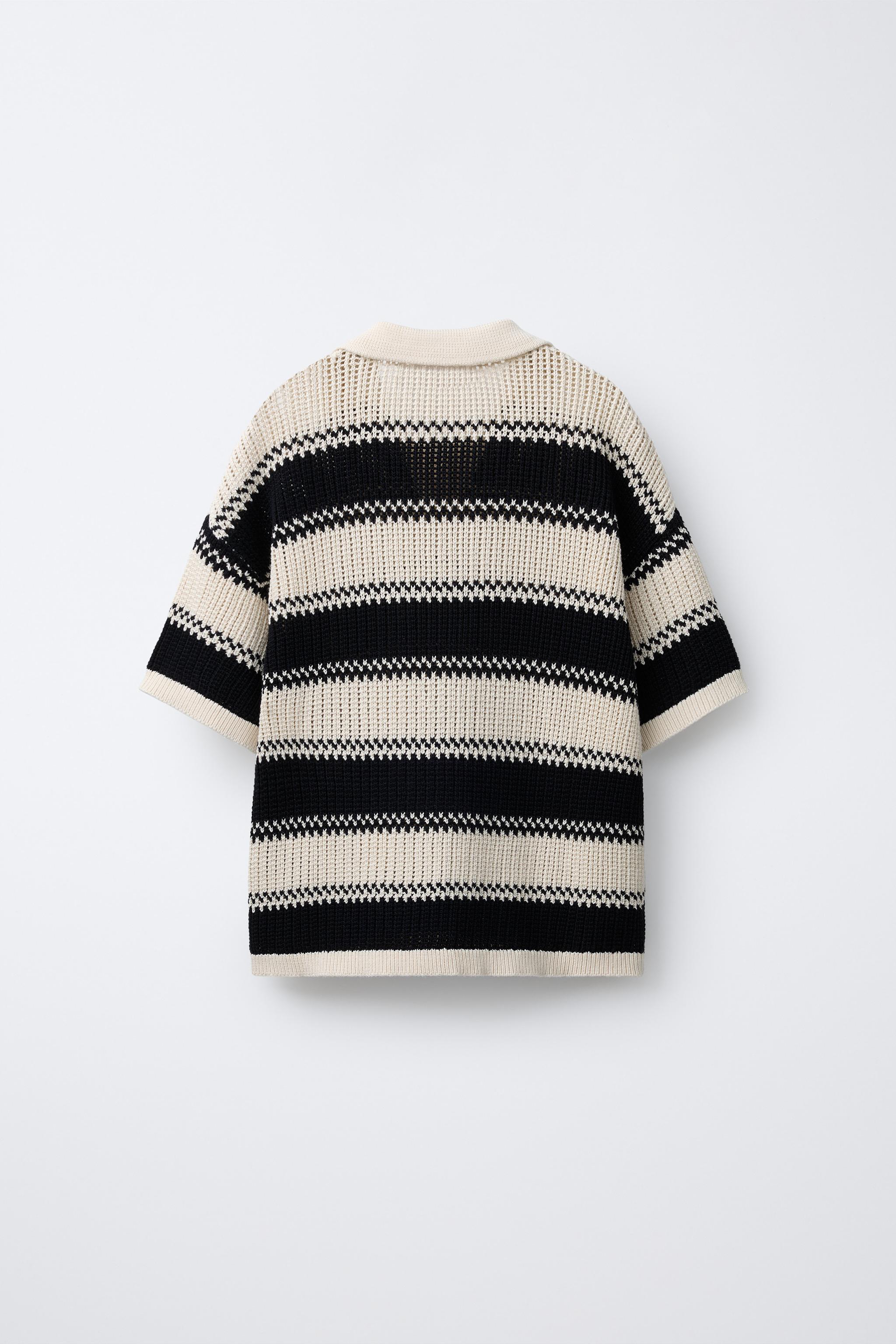 STRIPED CROCHET KNIT POLO SHIRT